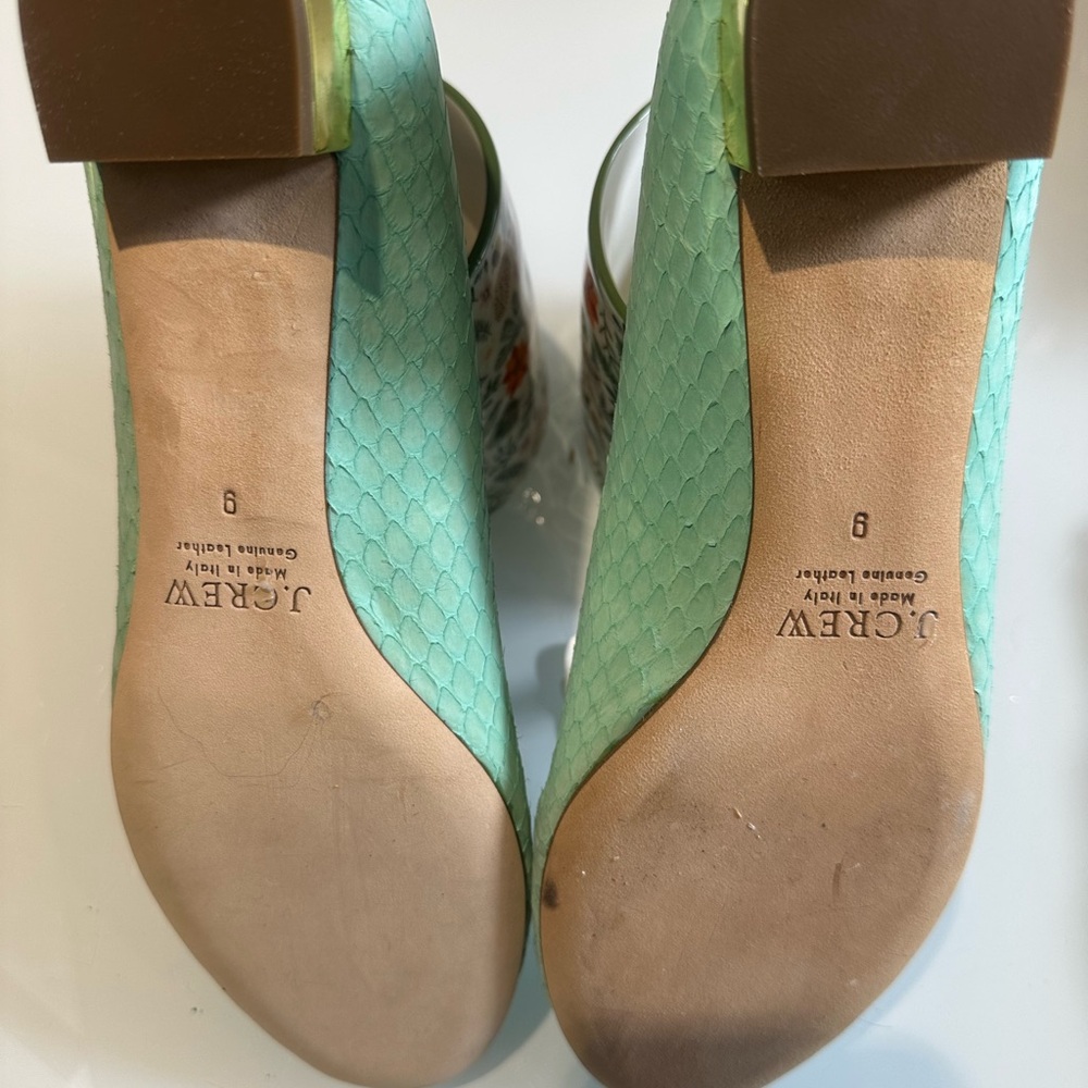 J. Crew Light Green Textured Flats nanny snakeskin 9 - Picture 2 of 4